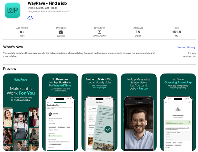 WayPave listing on the App Store showing preview screenshots
