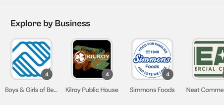 Explore by Business section showing employer logos in a horizontal carousel