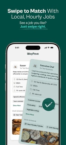 Illustration of a phone with the swipe-right gesture on a job card